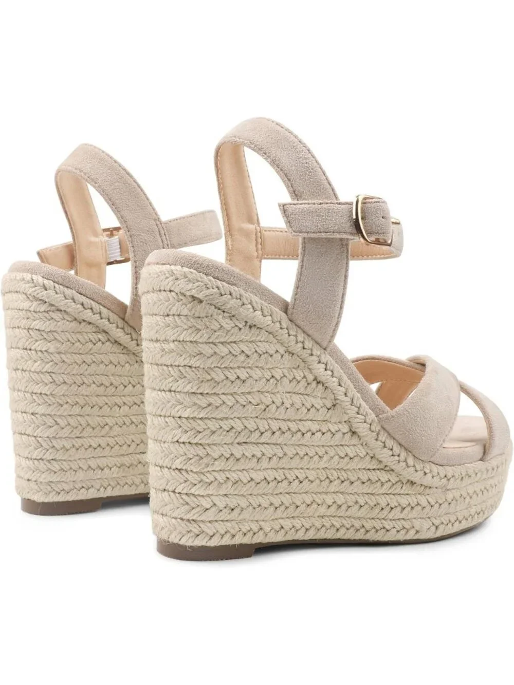 Women's Nude Espadrille Wedge Sandals Platform Ankle Strap Open Toe Heels